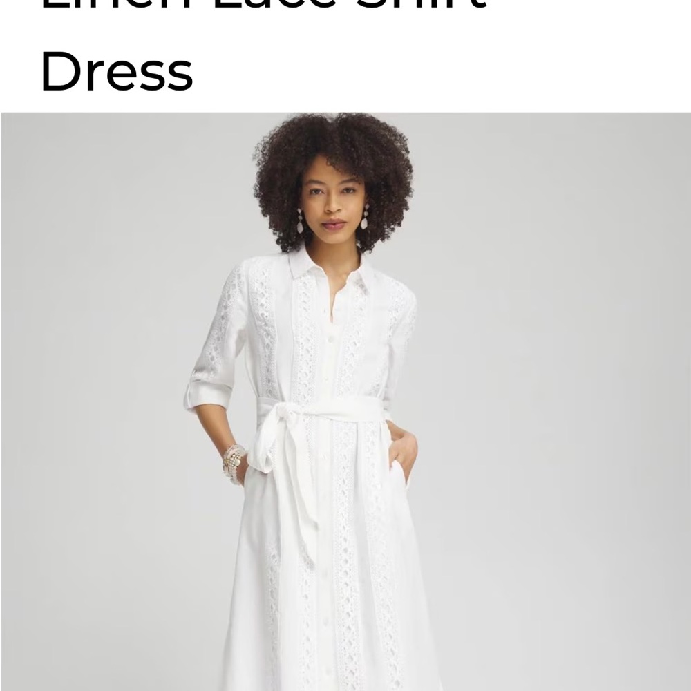 Chico's White Linen Lace Maxi Shirt Dress